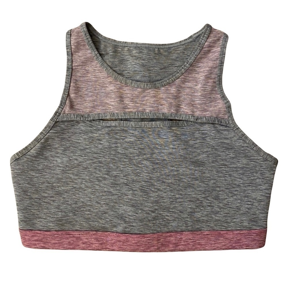 NWOT GapFit Racerback Cutout Heathered Sports Bra in Grey & Light Pink sz S